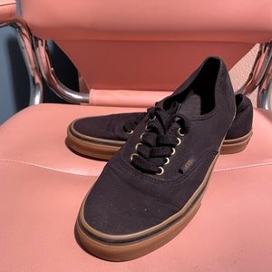 Black and gold gum sole vans authentic shoe